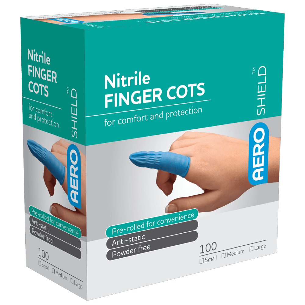 ASN100-M_01_1000px.png AEROSHIELD Medium Nitrile Finger Cots Box/100 - Customers also search for: Trafalgar 34111 FINGER COTS LATEX SML 100,SB240 Surgical Basics Finger Stall Small