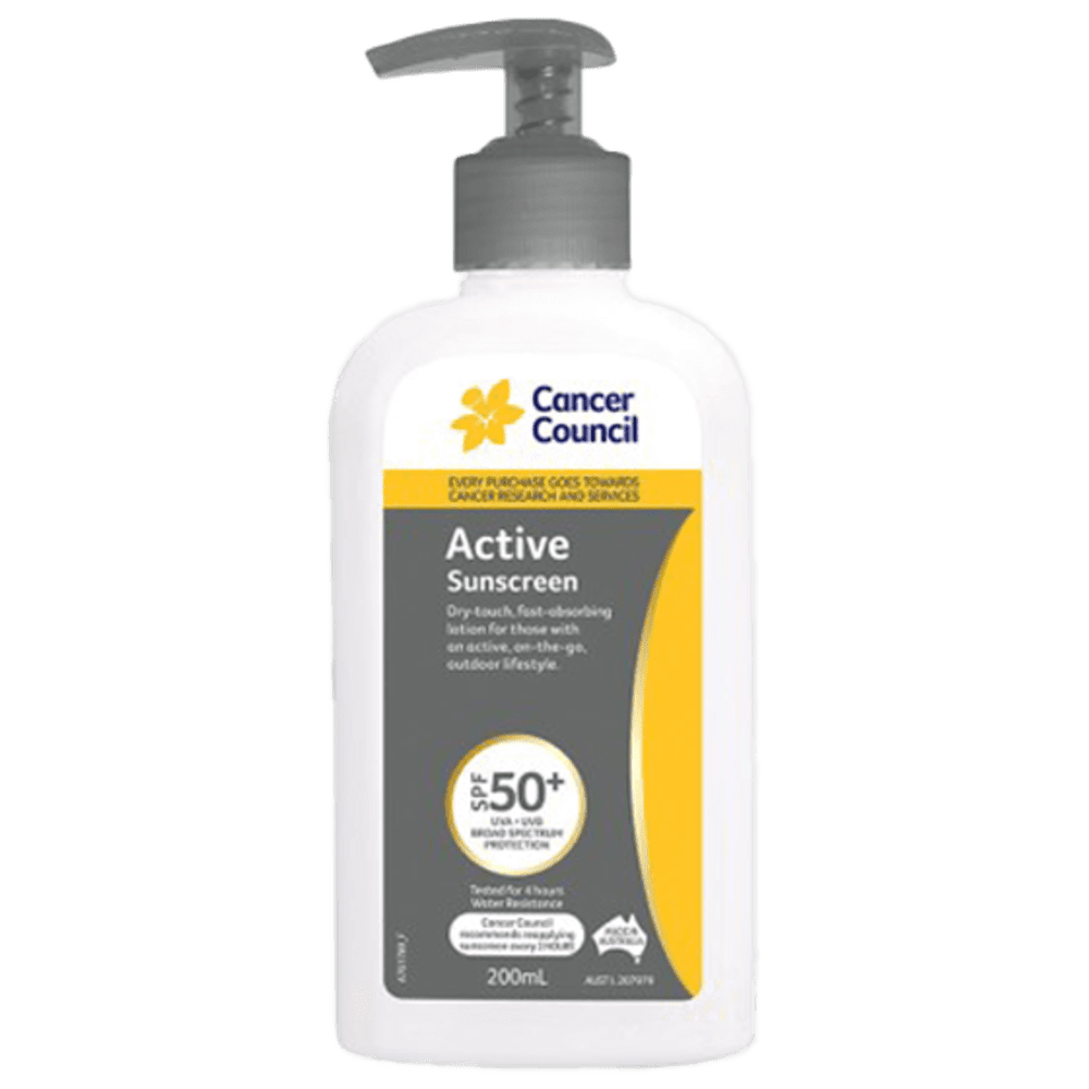 CCA50200M_01_1000px.png CANCER COUNCIL SPF50+ Active Sunscreen Pump 200mL - Customers also search for: A50616 Ultra Protect SPF50+ Sunscreen Bundle,11502016 Hamilton Sunscreen 50+ 1L