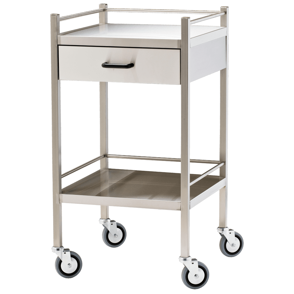 ACR12_01_1000px.png Small Stainless Steel Trolley with Drawer 50 x 50 x 97cm - Customers also search for: Trafalgar 870654 Dressing Trolley with Drawer,FAT521 Stainless Steel Trolley