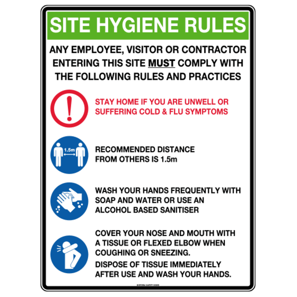 5905MP_01_1000px.png Poly Site Hygiene Rules Sign 30 x 22.5cm - Customers also search for: SIGNSHR Site Hygiene Rules Sign
