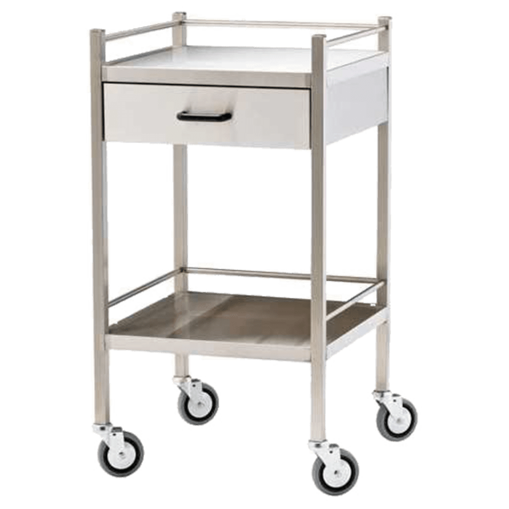 ACR13_01_1000px.png Medium Stainless Steel Trolley with Drawer 60 x 50 x 97cm - Customers also search for: Trafalgar 870654 Dressing Trolley with Drawer,FAT521 Stainless Steel Trolley