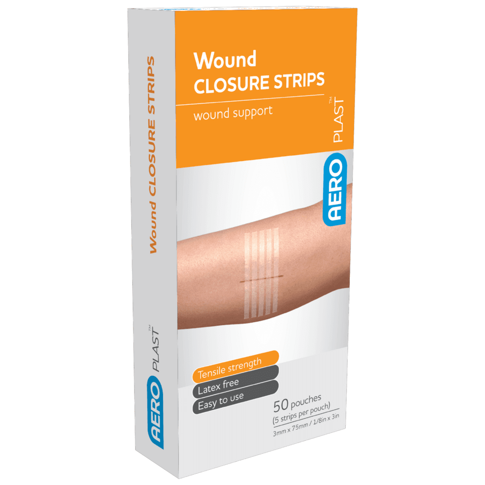 APWC7535_01_1000px.png AEROPLAST Wound Closure Strips 3 x 75mm 5 strips/card Box/50 - Customers also search for: AsGUARD SurgiStrip C-04 AsGUARD SurgiStrip Reinforced Skin Closures (10s),N/A Leukostrips packs,SB871 Surgical Basics Butterfly Closures 10 Per Pack